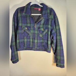 Paris Sports Club  Vtg 90's Wool Blend Lined Plaid Cropped Jacket Sz L